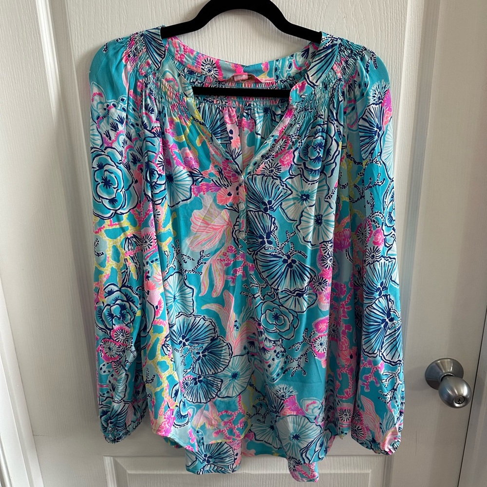 Lilly Pulitzer Floral Print Women's Top - Blue and Pink